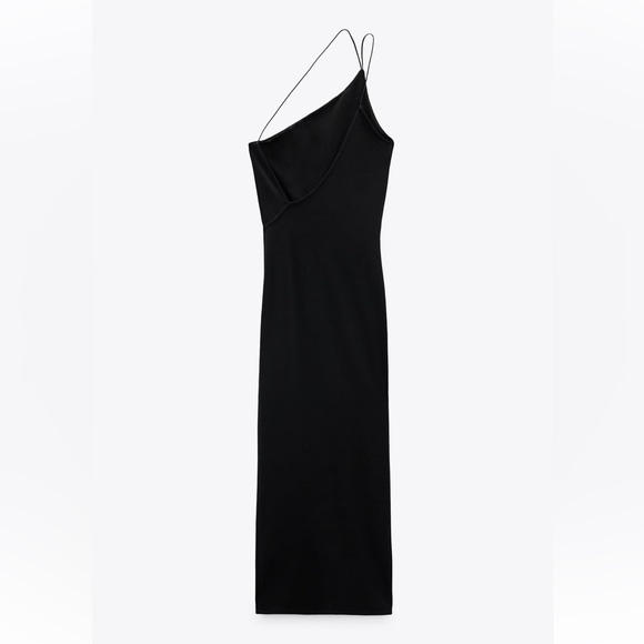 Zara OPEN BACK ASYMMETRICAL DRESS. Black. Size S. New with Tags. - Picture 7 of 8